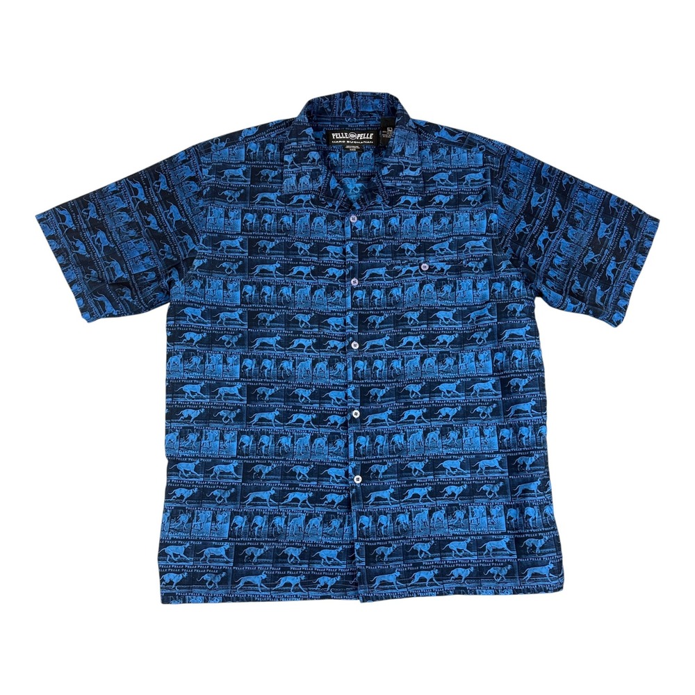 Vintage Pelle Pelle Shirt Mens Large Blue Greyhound Graphic Short Sleeve Print